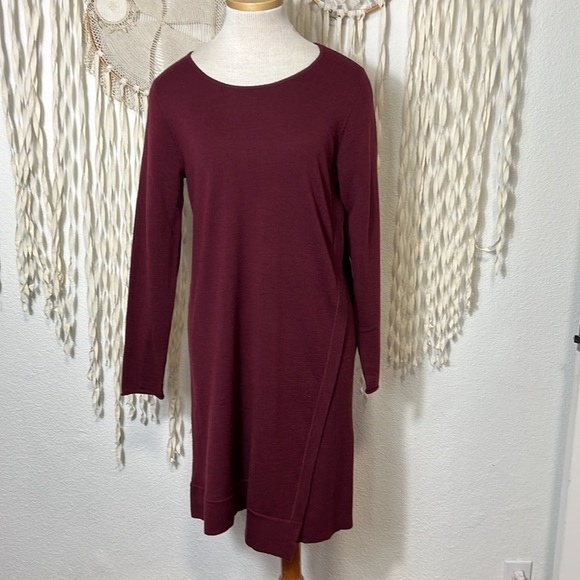 Eileen Fisher Burgundy Knit Merino Wool Sweater Dress Size Small - Picture 1 of 10